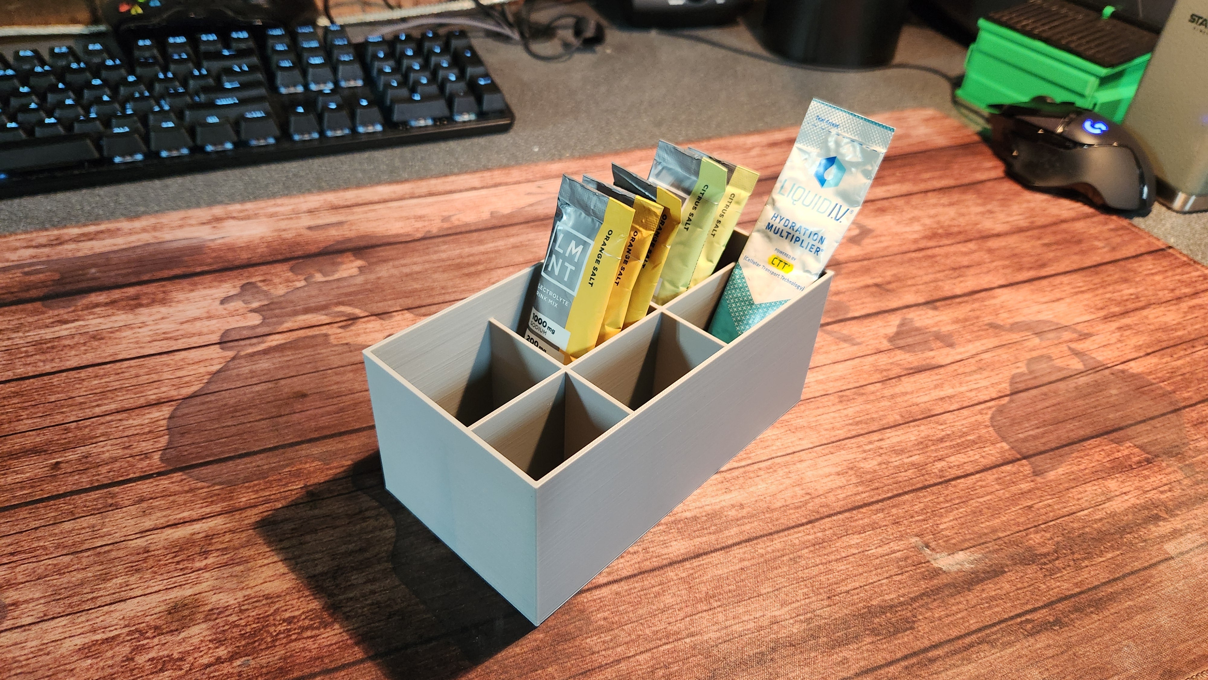Slimme organizer voor drankpoederverpakkingen