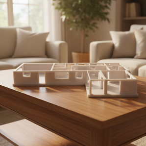 3D geprint huis van plattegrond