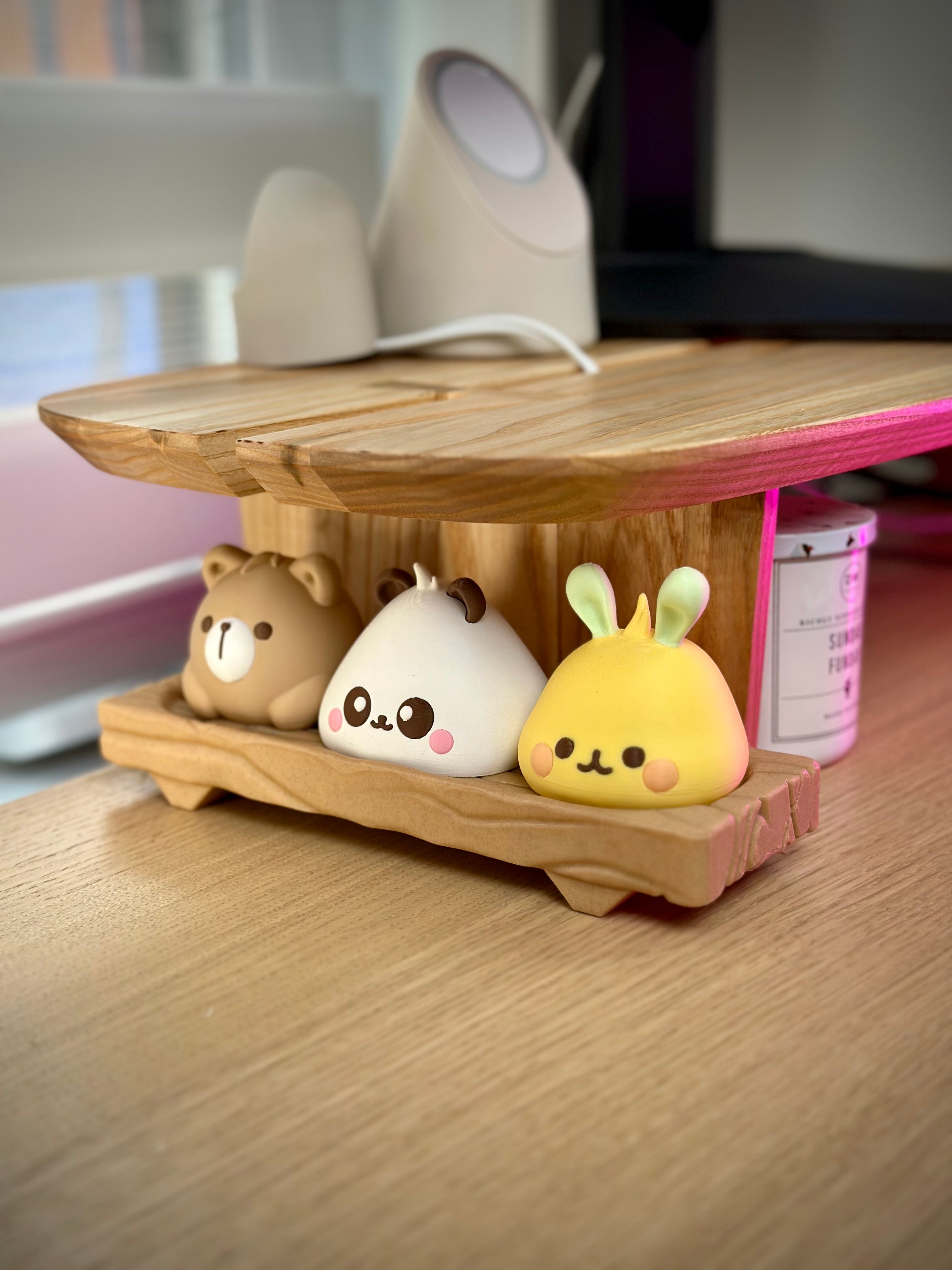 Kawaii Dierlijke Bao Figuren op Houten Blok