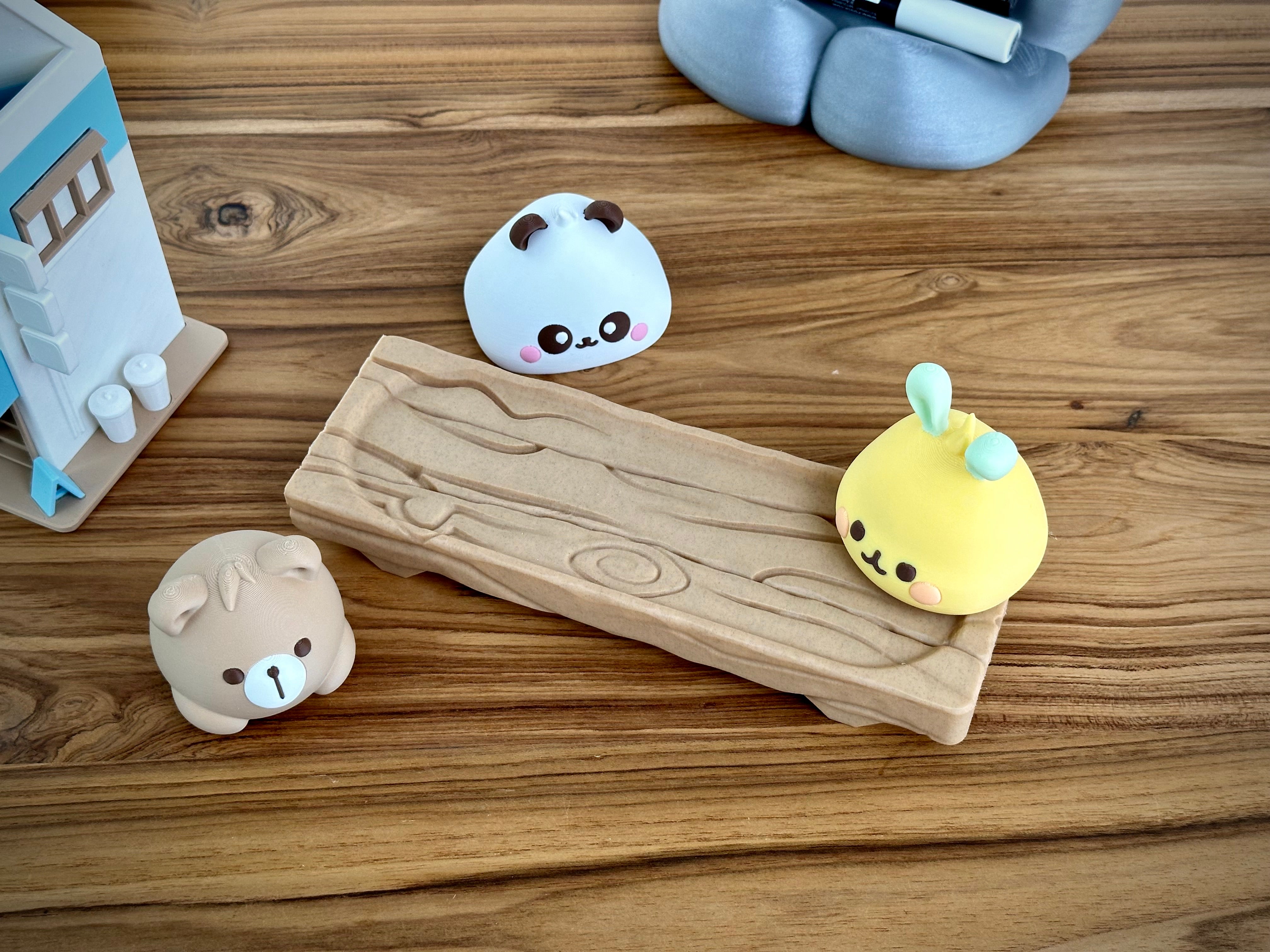 Kawaii Dierlijke Bao Figuren op Houten Blok