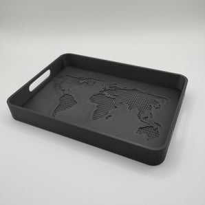 Moderne designtray met reliëf van continenten