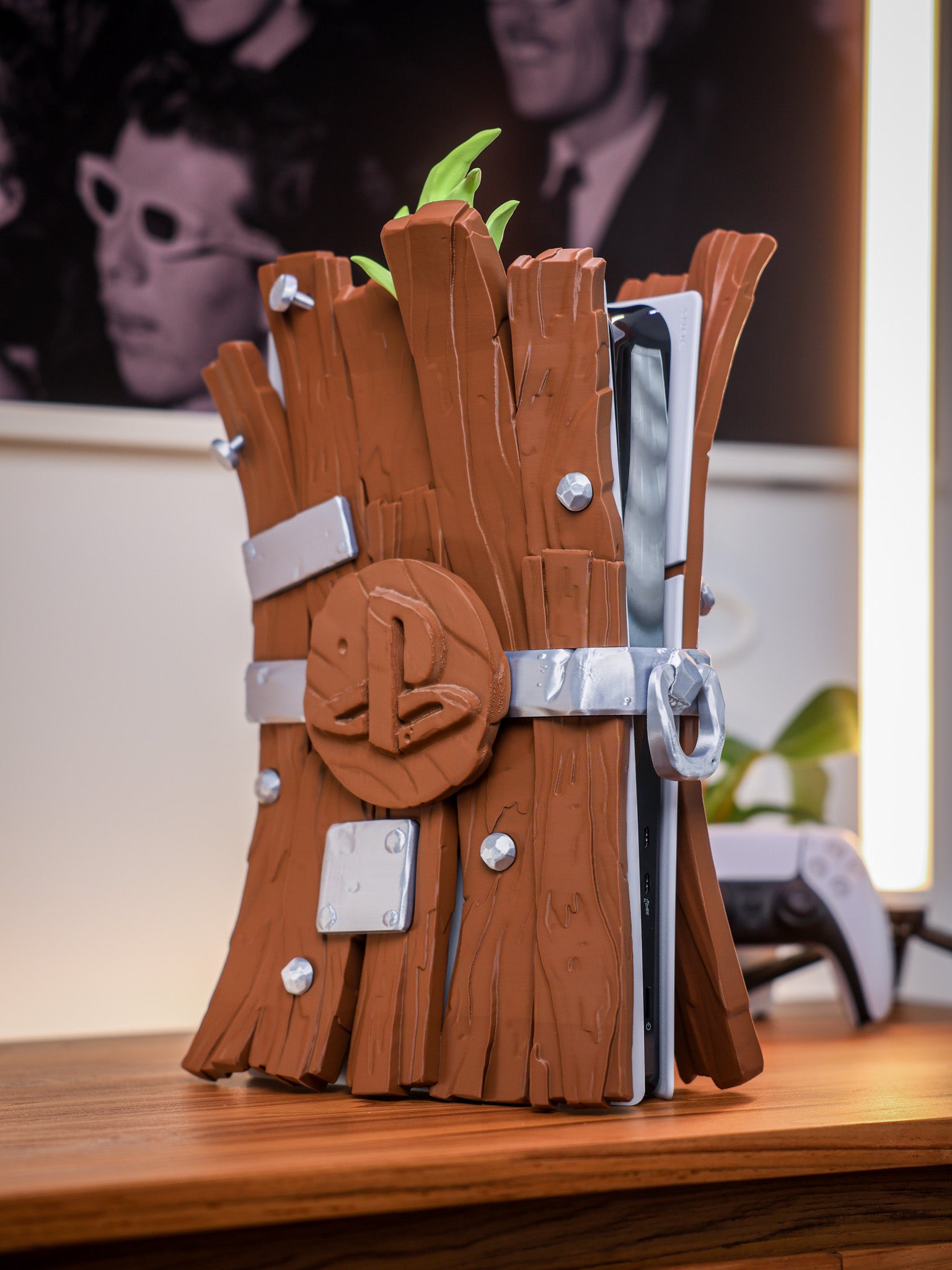 Stijlvolle Houten Behuizing voor PS5 Slim Digitaal