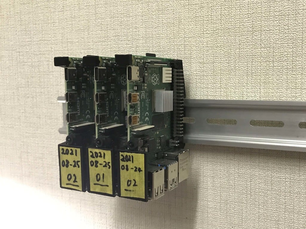 DIN-railbevestiging voor Raspberry Pi 3, 4, 5 (alleen 3D-geprinte onderdelen!)
