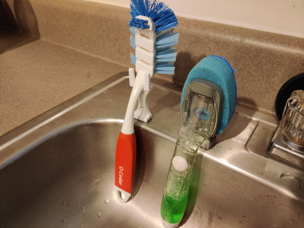 Afwasborstelhouder met zeepdispenser voor de gootsteen