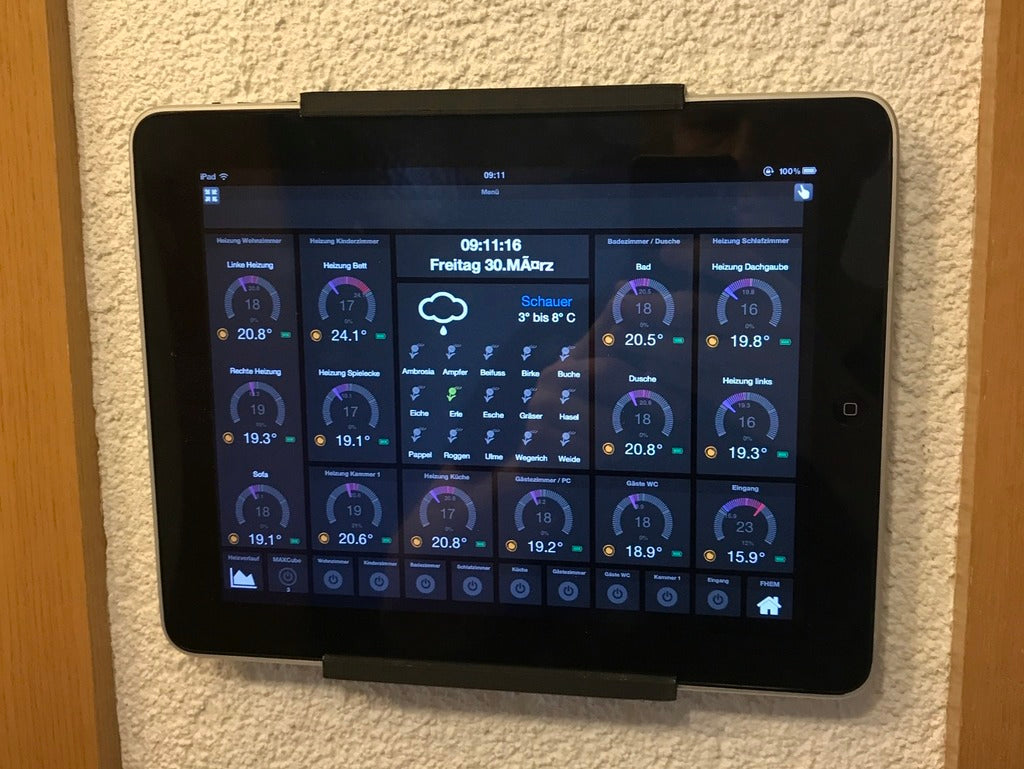 iPad 1 &amp; 2 wandmontage voor FHEM verwarmingsregeling