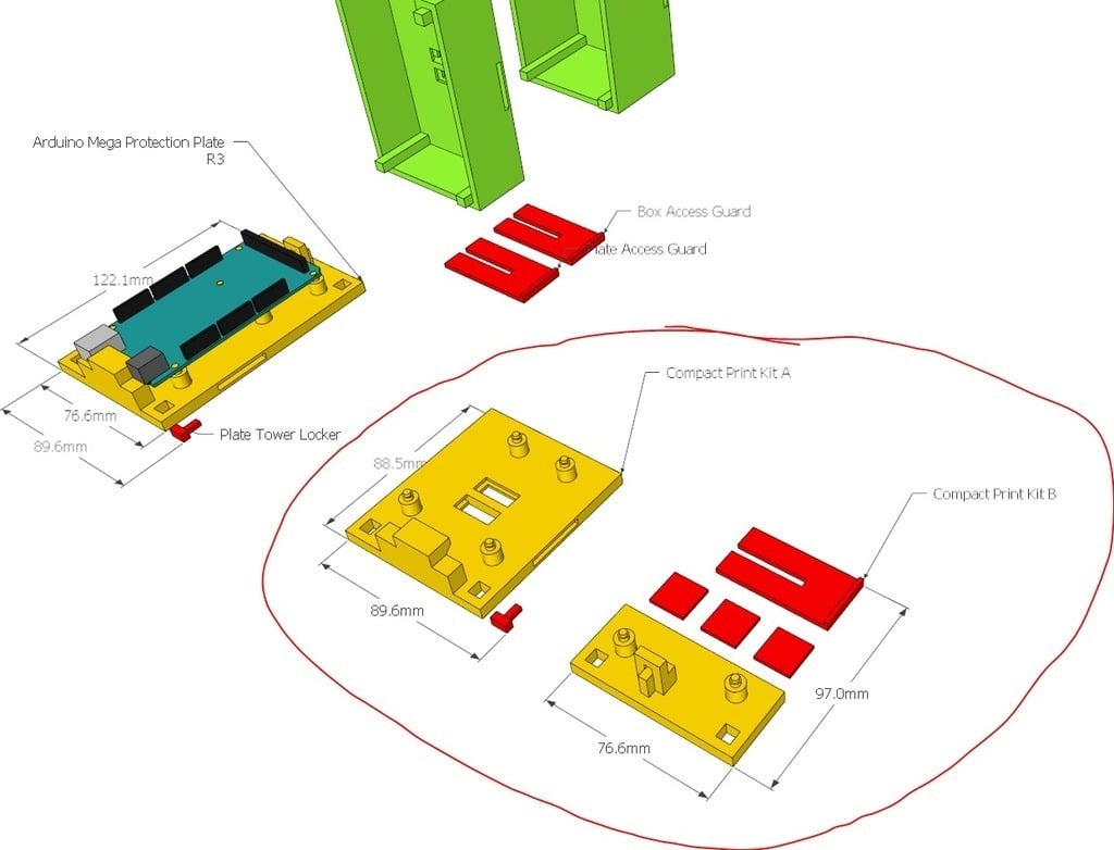 3D-printbare Arduino Mega 2560 R3 montageplaat met optionele afdekking