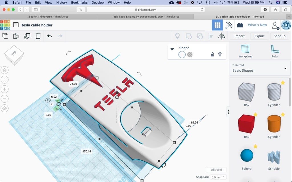 Tesla mobiele oplader en kabelhouder met logo en letters (Amerikaanse versie)