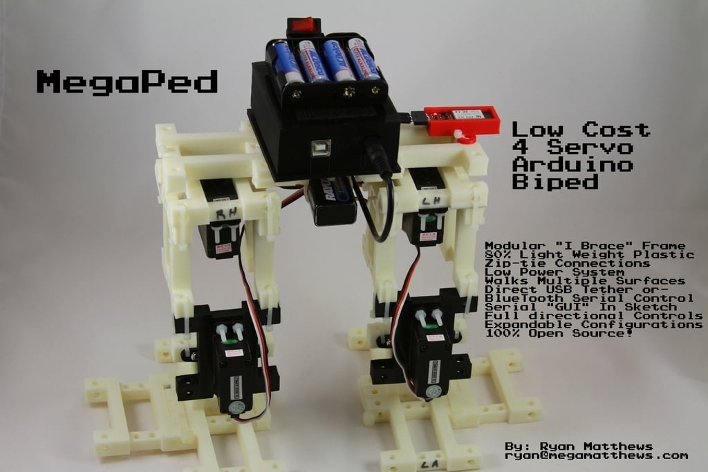 MegaPed Servo I Brace 4-servo Arduino-gestuurde tweevoetige robot