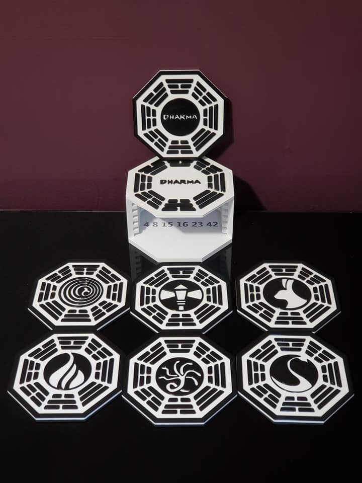 Dharma Initiative (Lost) Onderzetter Set van 7 onderzetters en houder